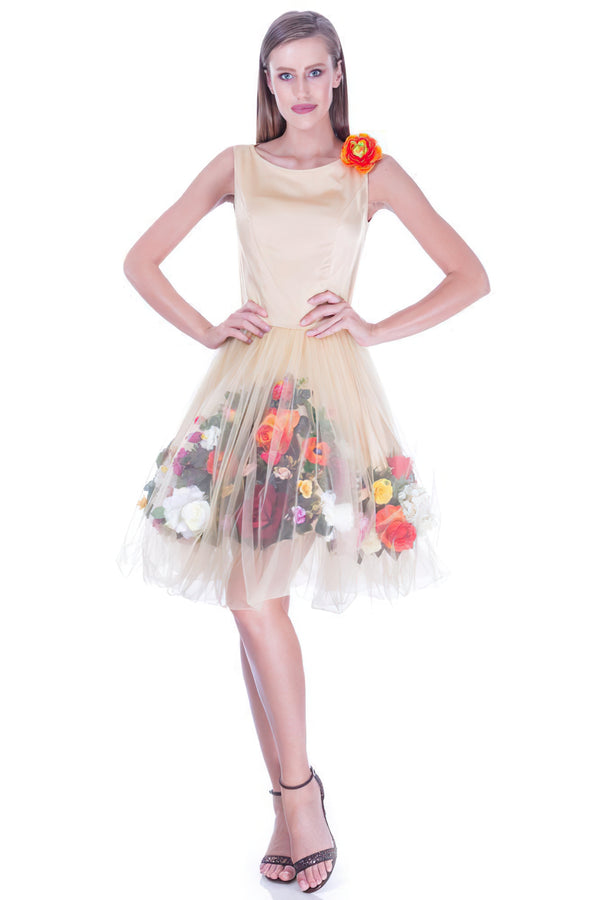 Rochie tul auriu freeshipping - Liza Panait Online Boutique